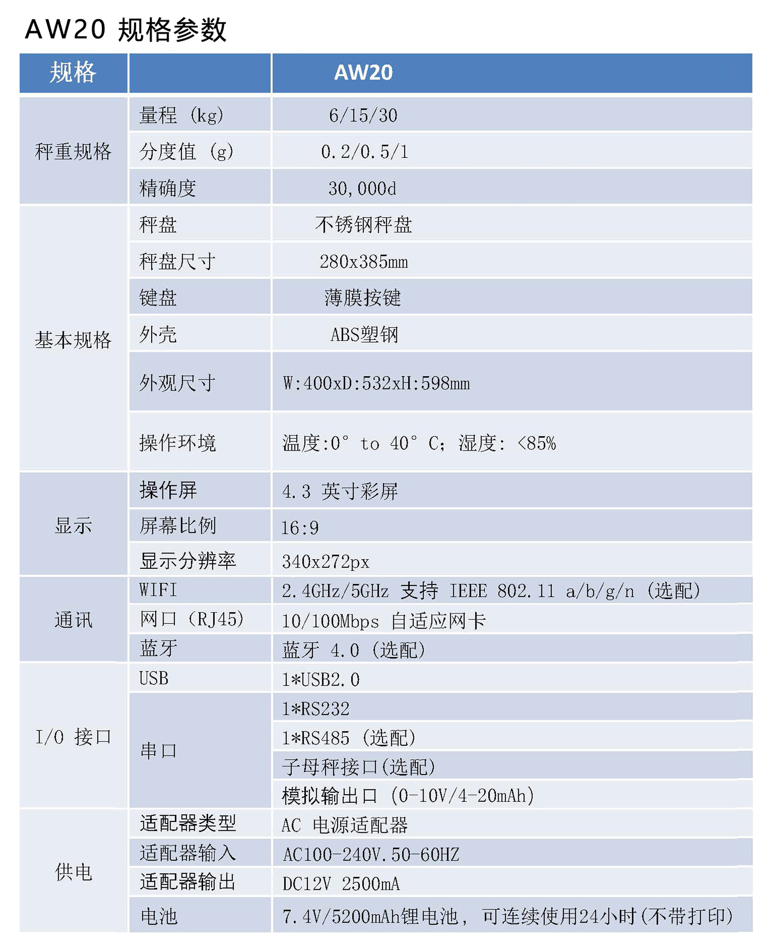 臺(tái)衡智能秤 AW20計(jì)數(shù)桌秤參數(shù)表