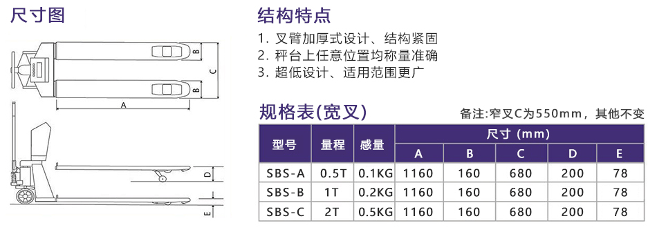 SBS叉車秤-尺寸參數(shù)表