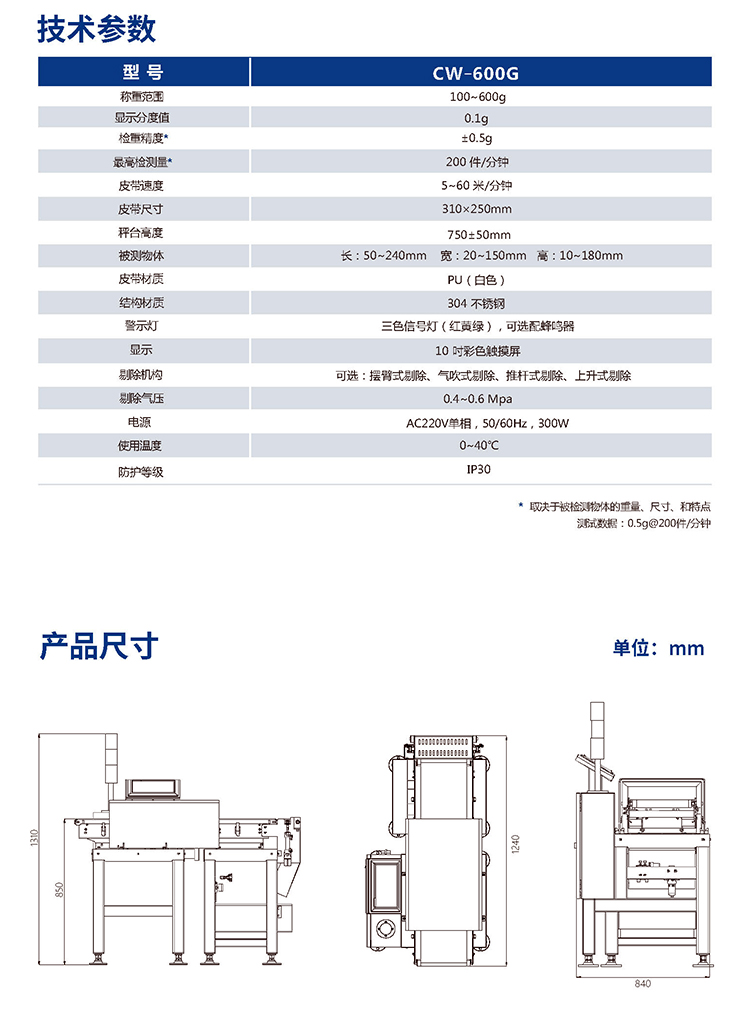 在線動態(tài)檢重秤 CW-600G