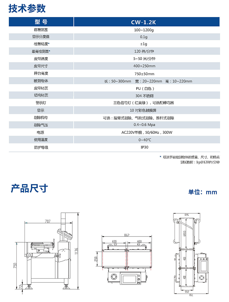 CW-1.2K在線檢重秤