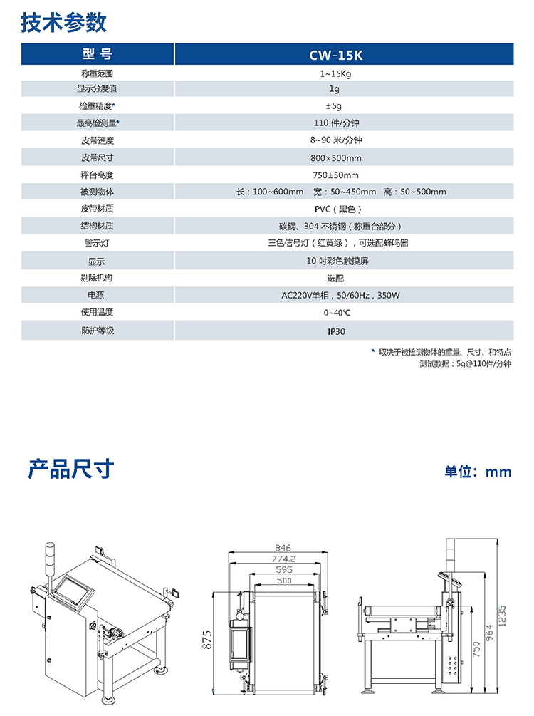 CW-15K重量檢測(cè)機(jī)